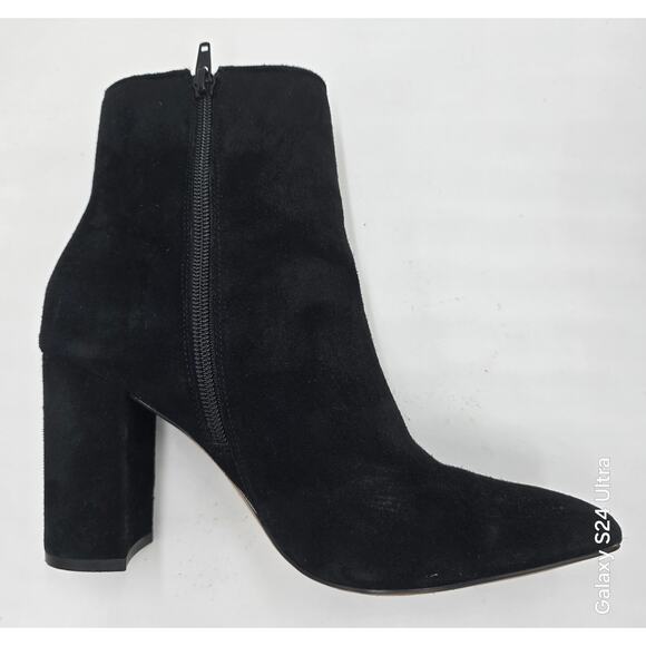 ALDO Black Suede Ankle Boots Pointed Toe Block Heel Zippered Bootie Women's 8 - Picture 7 of 10